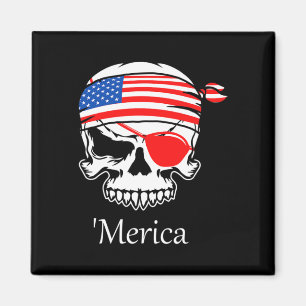 America Pirate Skull Flag July 4th Independence Da Magnet