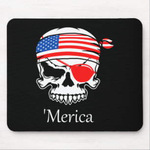 America Pirate Skull Flag July 4th Independence Da Mouse Pad