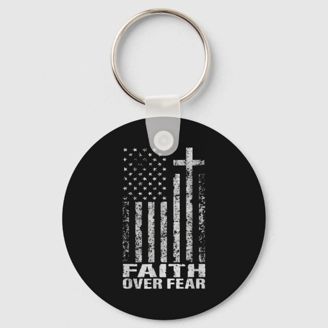 America Pride Us Flag Faith Over Fear Christian Bi Key Ring (Front)