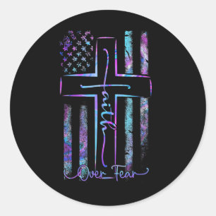America Pride Us Flag Faith Over Fear Prayer Men W Classic Round Sticker