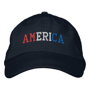 AMERICA Red White and Blue Embroidered on Navy Hat