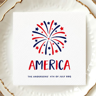 America   Red White and Blue Fireworks Napkin