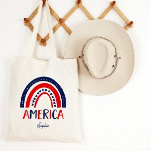 America Red White and Blue Rainbow Tote Bag