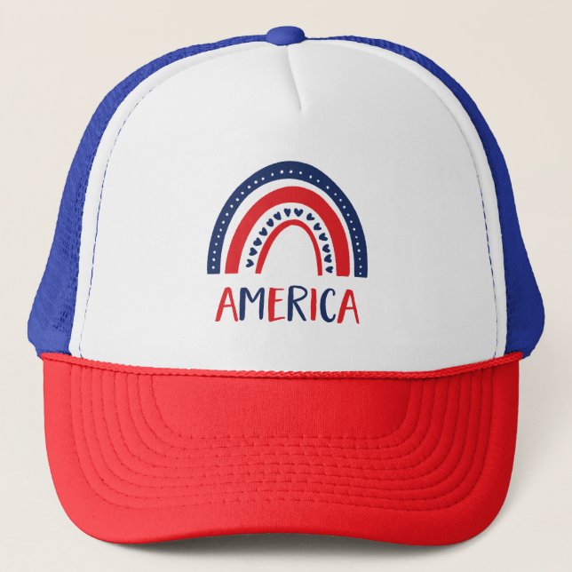 America | Red White and Blue Rainbow Trucker Hat (Front)