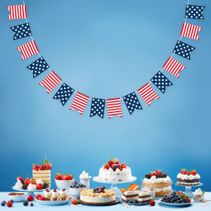 America Red White and Blue Stars Stripes Pattern Bunting