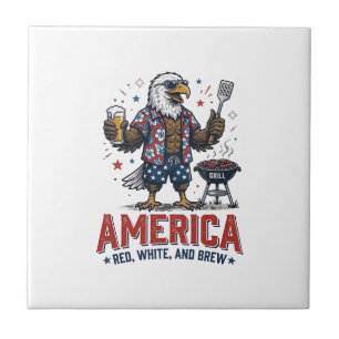 America Red White And Brew Eagle BBQ Shirt (7)_1 Ceramic Tile