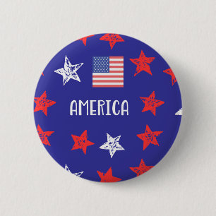 America Red White Blue Stars with Flag 6 Cm Round Badge