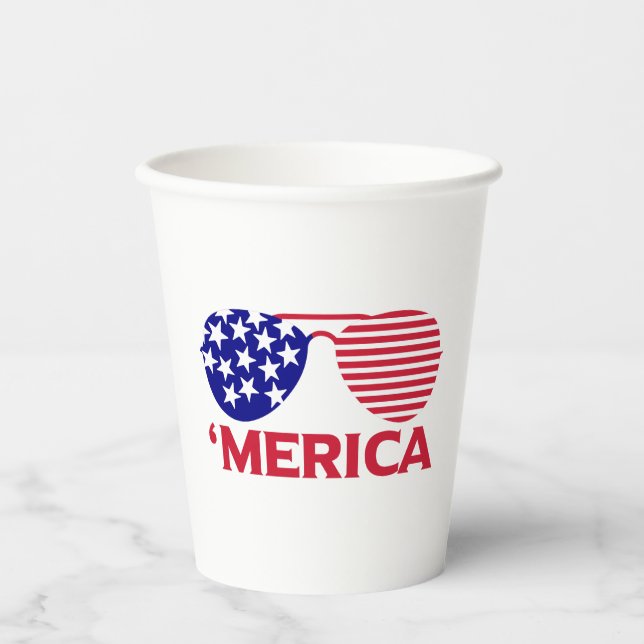 America Red White Blue Sunglasses  Paper Cups (Front)