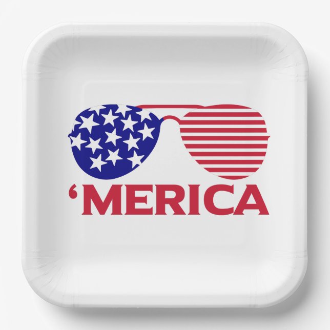 America Red White Blue Sunglasses  Paper Plate (Front)