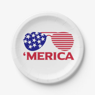 America Red White Blue Sunglasses  Paper Plate