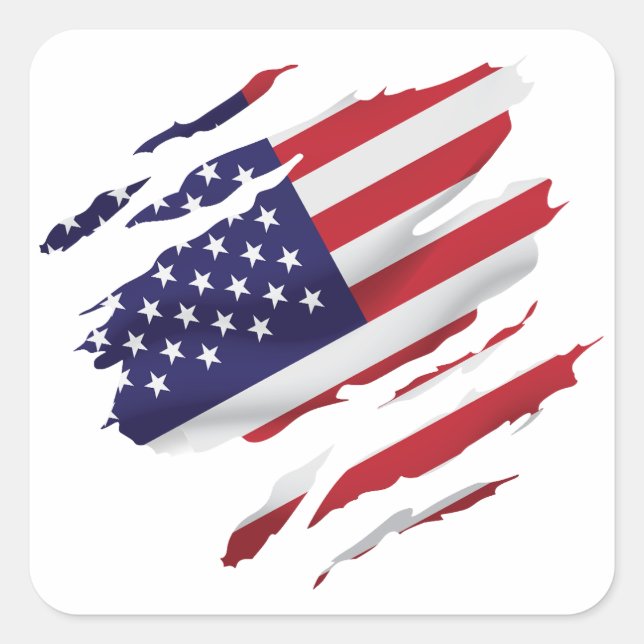 America Ripped Flag Square Sticker (Front)