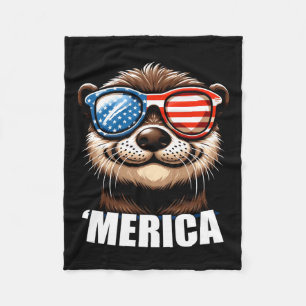 America River Otter Funny Aamerican Patriotic Usa Fleece Blanket