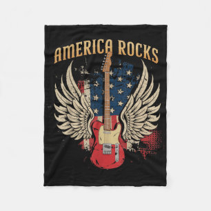 America Rock Guitar American Flag 4th Of July Patr Fleece Blanket
