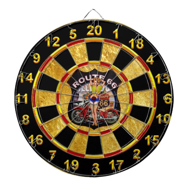 America route 66 motorcycle with a gold background dartboard (Front)
