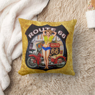 America route 66 motorcycle With a gold texture Cushion