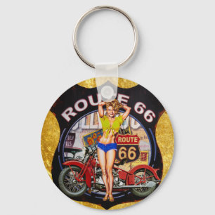 America route 66 motorcycle With a gold texture Key Ring