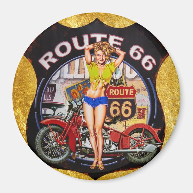 America route 66 motorcycle With a gold texture Magnet (Front)