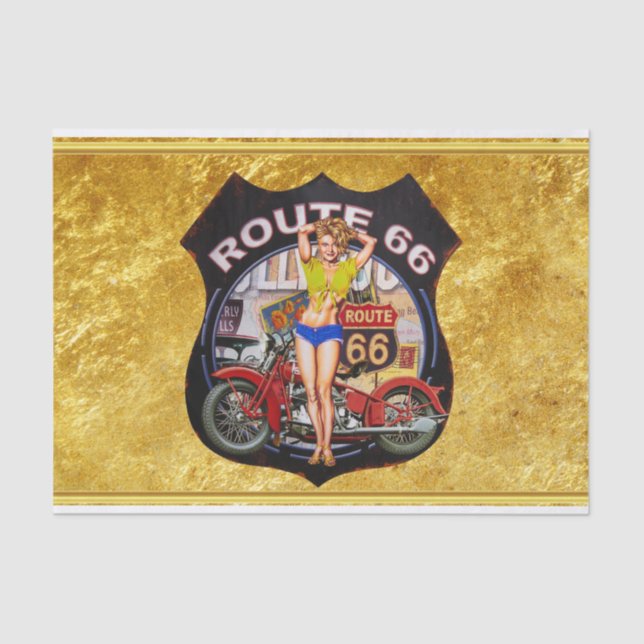America route 66 motorcycle With a gold texture Tissue Paper (Front)