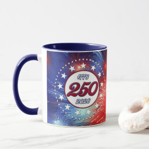 America’s 250th B-day Graphic Fireworks Clouds Wh Mug