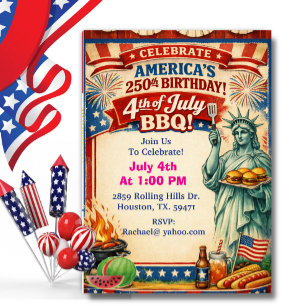 America’s 250th BBQ With Statue of Libeberty Invitation