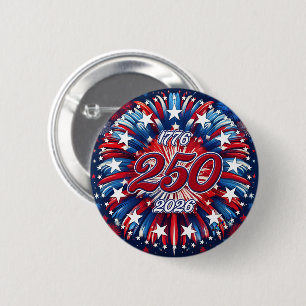 America’s 250th Birthday 1776-2026 RWB Fireworks 6 Cm Round Badge