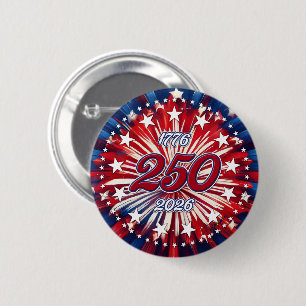 America’s 250th Birthday 1776-2026 RWB Fireworks 6 Cm Round Badge