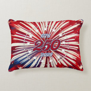 America’s 250th Birthday 1776-2026 RWB Fireworks Decorative Cushion