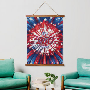 America’s 250th Birthday 1776-2026 RWB Fireworks Hanging Tapestry