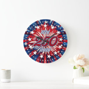 America’s 250th Birthday 1776-2026 RWB Fireworks Large Clock