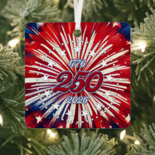 America’s 250th Birthday 1776-2026 RWB Fireworks Metal Tree Decoration