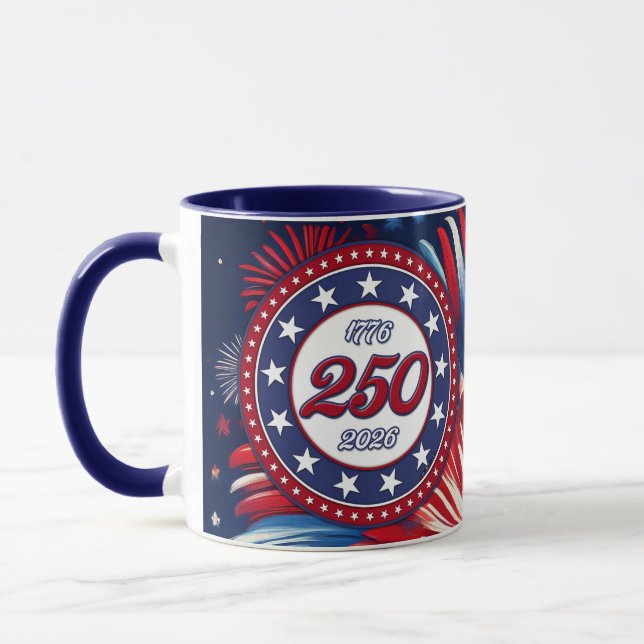America’s 250th Birthday 1776-2026 RWB Fireworks Mug (Left)