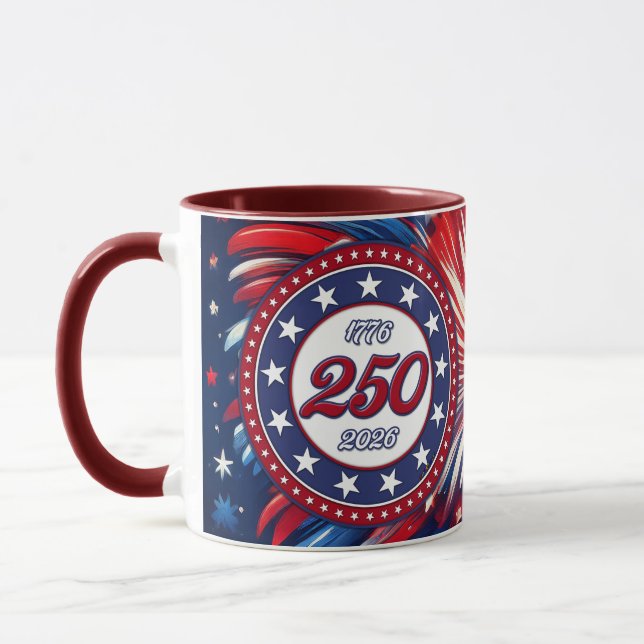 America’s 250th Birthday 1776-2026 RWB Fireworks Mug (Left)
