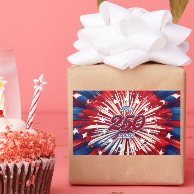 America’s 250th Birthday 1776-2026 RWB Fireworks Rectangular Sticker (Party)