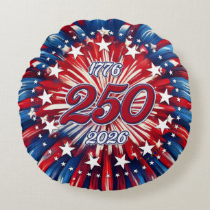 America’s 250th Birthday 1776-2026 RWB Fireworks Round Cushion