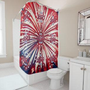 America’s 250th Birthday 1776-2026 RWB Fireworks Shower Curtain