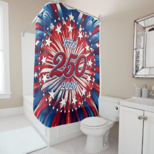 America’s 250th Birthday 1776-2026 RWB Fireworks Shower Curtain