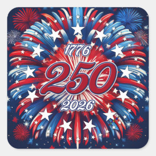 America’s 250th Birthday 1776-2026 RWB Fireworks Square Sticker