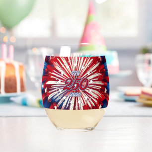 America’s 250th Birthday 1776-2026 RWB Fireworks Stemless Wine Glass