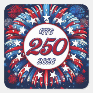 America’s 250th Birthday 1776-2026 RWB Fireworks W Square Sticker