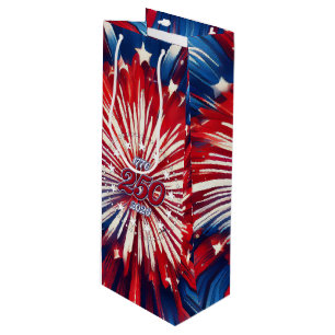 America’s 250th Birthday 1776-2026 RWB Fireworks Wine Gift Bag