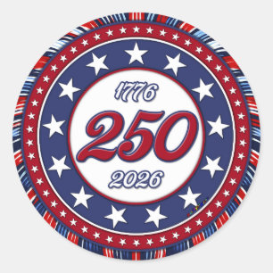 America’s 250th Birthday Graphic Fireworks Pop RWB Classic Round Sticker