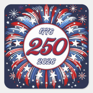America’s 250th Birthday Graphic Fireworks Pop Wh Square Sticker