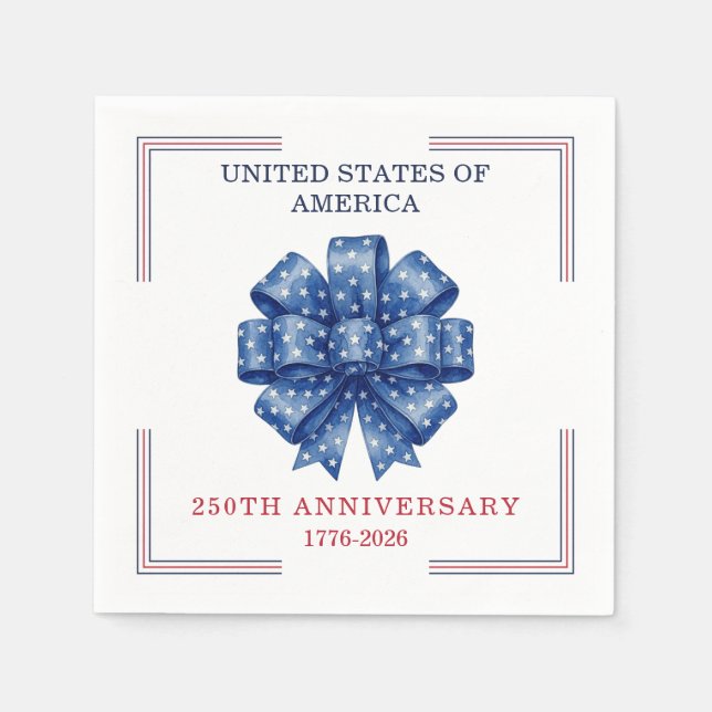 America’s 250th Birthday Watercolor Bow Elegant Napkin (Front)