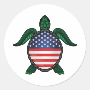America sea turtle flag classic round sticker