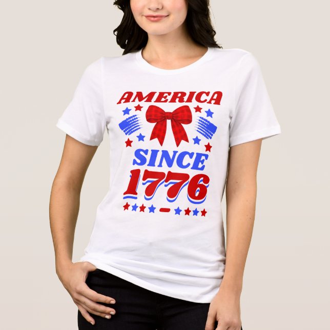 America Since 1776 Red Gingham Bow Tri-Blend Shirt (Front)