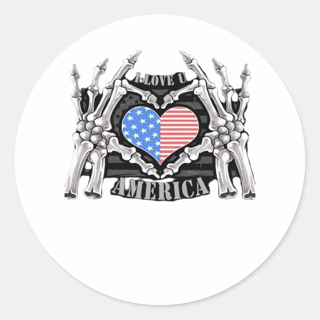 America Skeleton Hands Classic Round Sticker (Front)