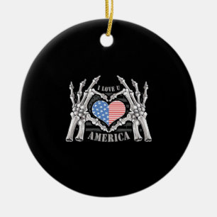 America Skull Skeleton Hand Artwork Editable Layer Ceramic Ornament