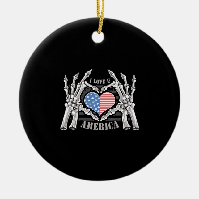 America Skull Skeleton Hand Artwork Editable Layer Ceramic Ornament (Front)