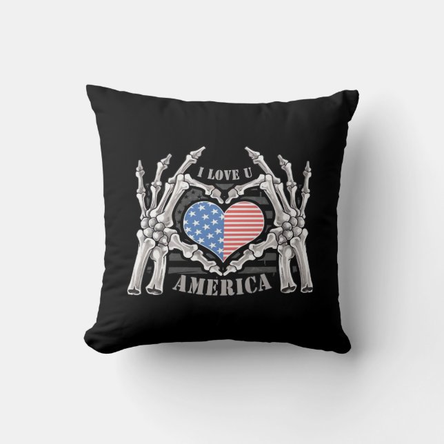 America Skull Skeleton Hand Artwork Editable Layer Cushion (Front)