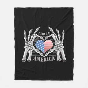America Skull Skeleton Hand Artwork Editable Layer Fleece Blanket